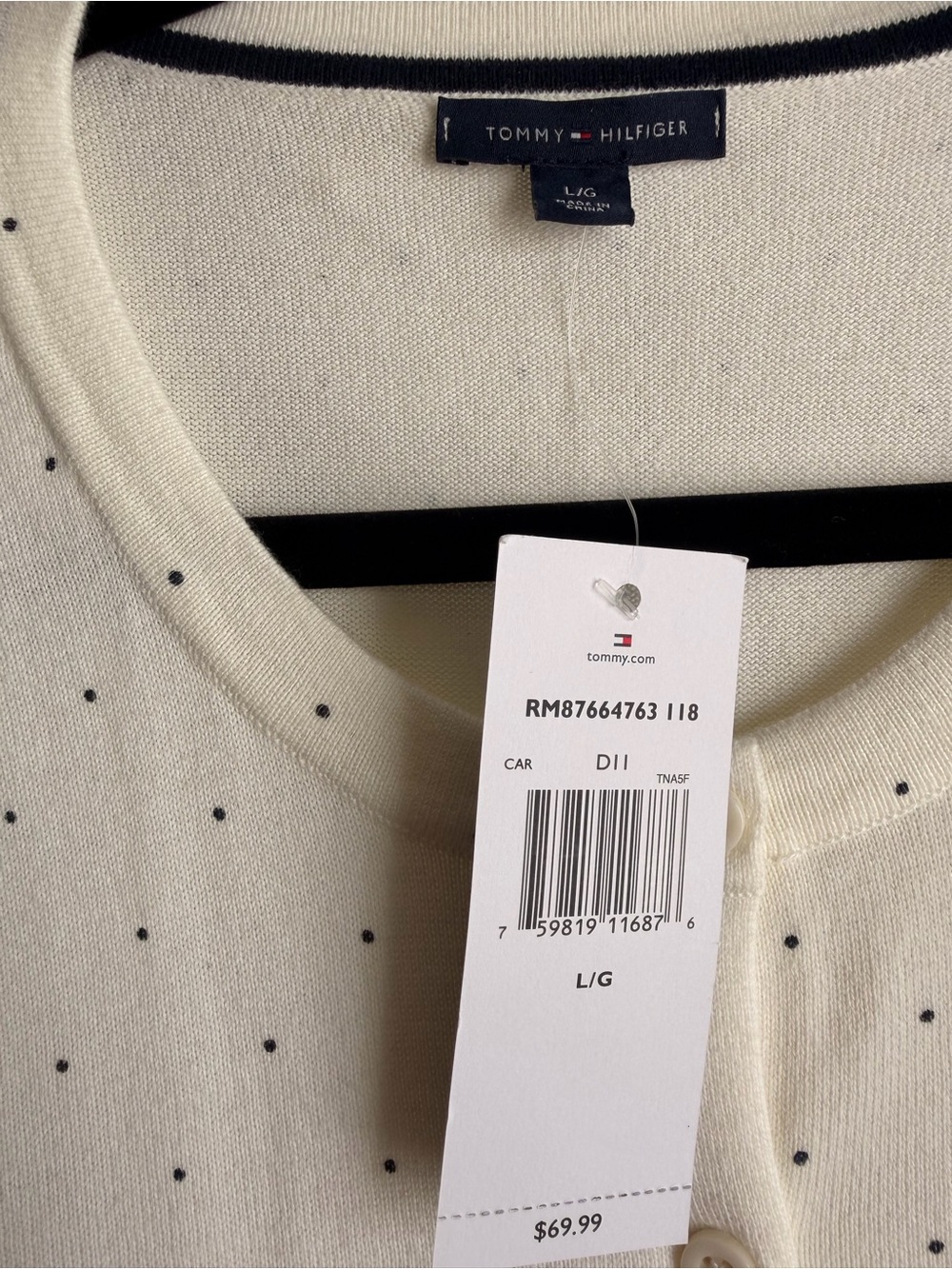 Tommy Hilfiger Cream Cardigan with Black Polka Dots - Picture 2 of 3
